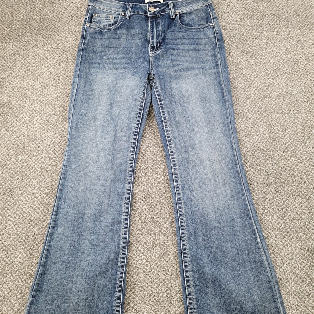 Wax Jean Collection Bootcut Flare Denim Med. Wash Embellished Pocket Size 13/31